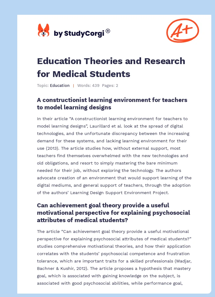 Education Theories and Research for Medical Students. Page 1