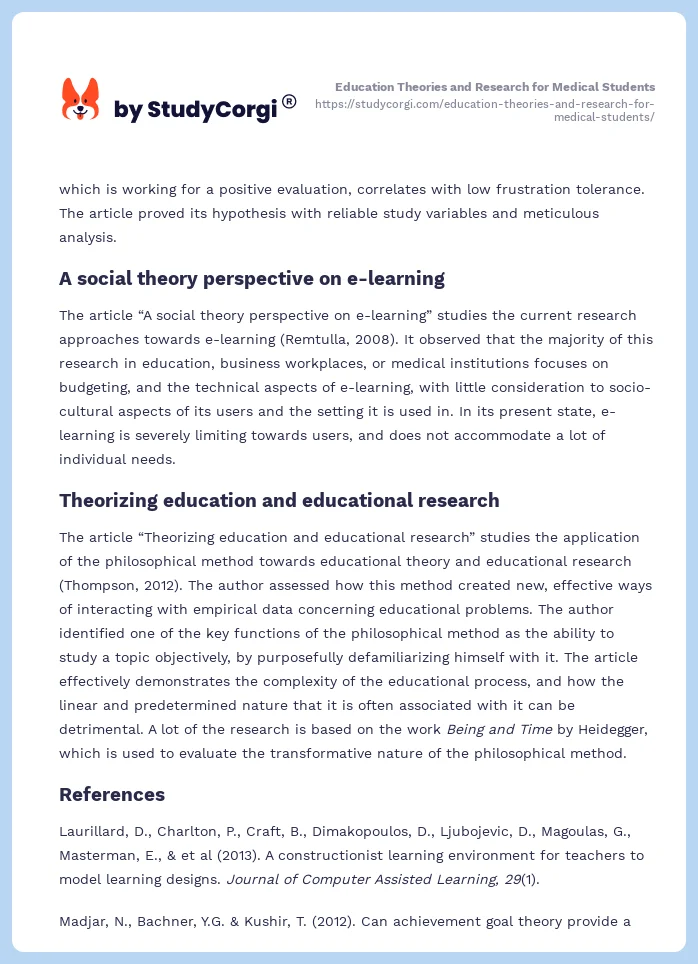 Education Theories and Research for Medical Students. Page 2
