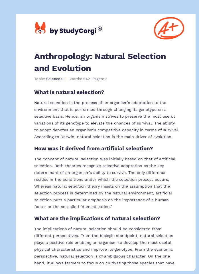 Anthropology: Natural Selection and Evolution. Page 1