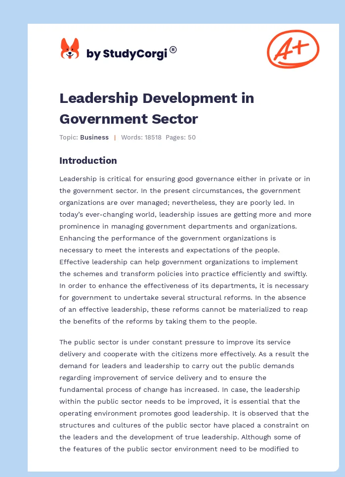Leadership Development in Government Sector. Page 1