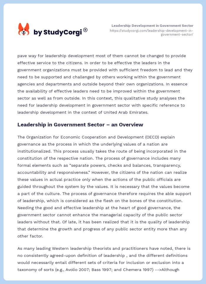 Leadership Development in Government Sector. Page 2