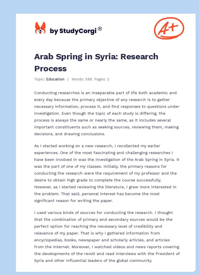 Arab Spring in Syria: Research Process. Page 1