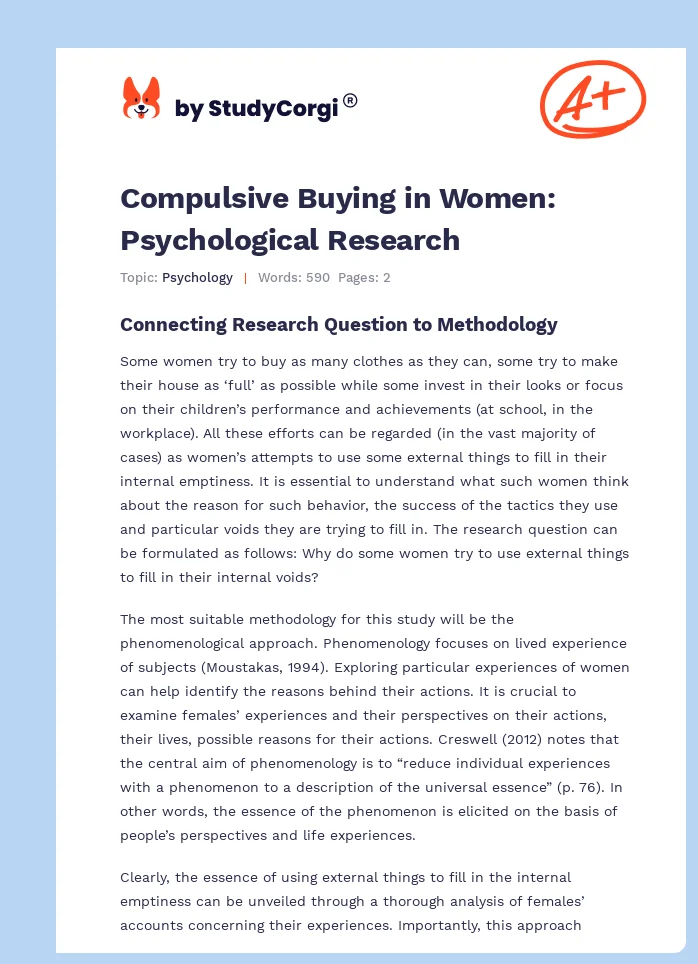 Compulsive Buying in Women: Psychological Research. Page 1