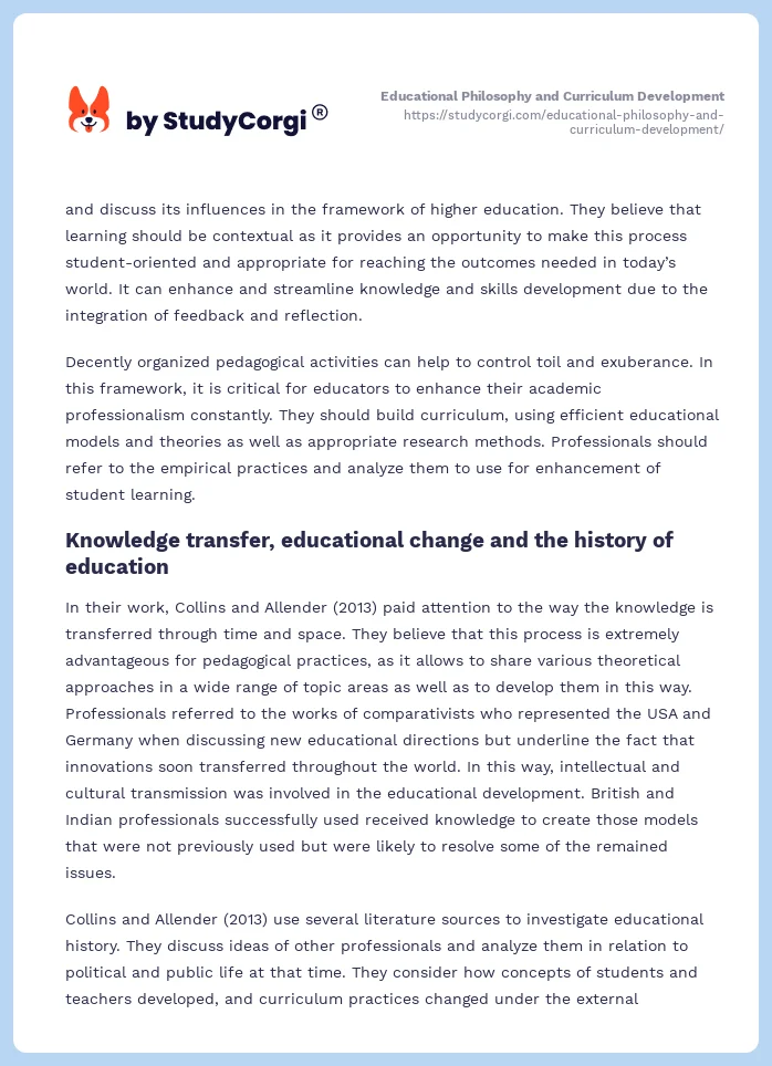 Educational Philosophy and Curriculum Development. Page 2