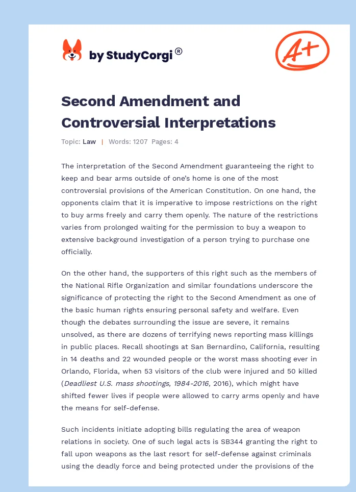 Second Amendment and Controversial Interpretations. Page 1
