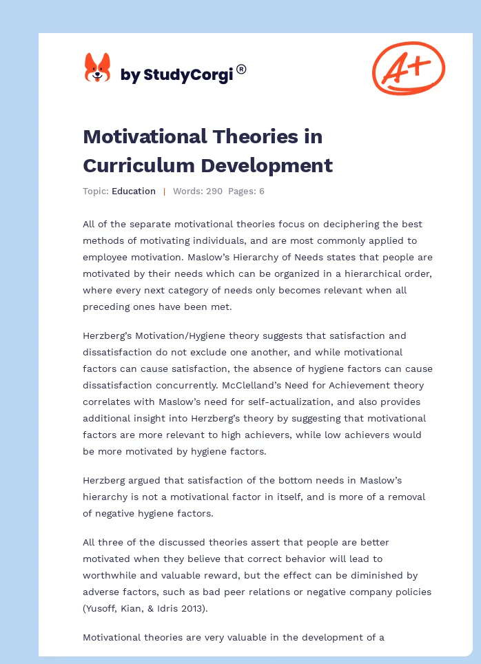 Motivational Theories in Curriculum Development. Page 1
