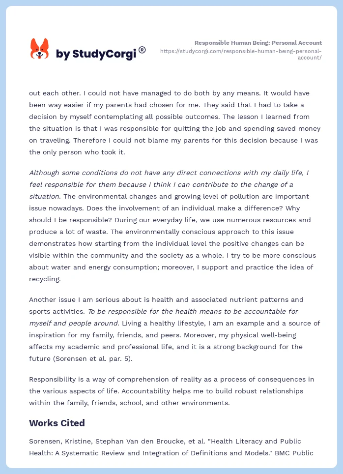 Responsible Human Being: Personal Account. Page 2