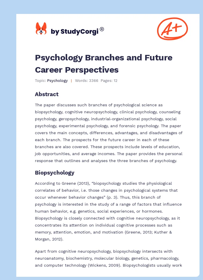 Psychology Branches and Future Career Perspectives. Page 1