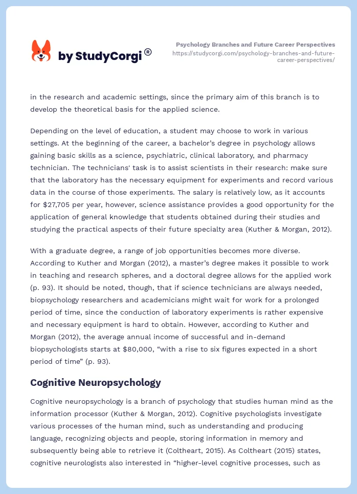 Psychology Branches and Future Career Perspectives. Page 2