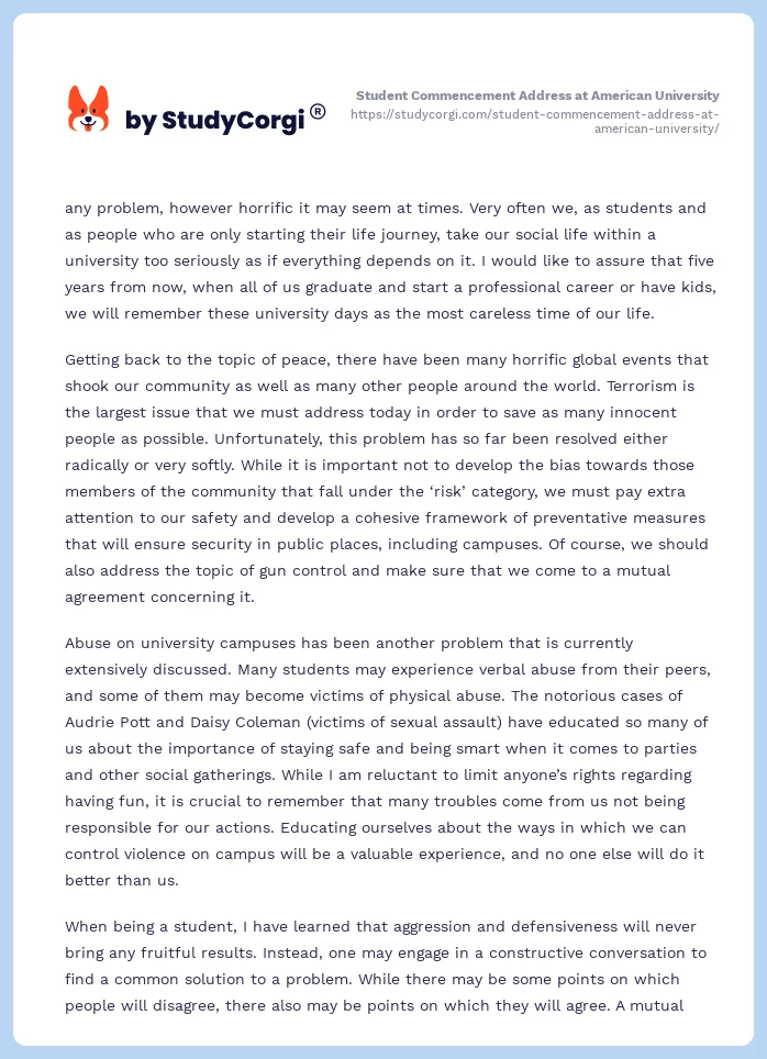 Student Commencement Address at American University. Page 2