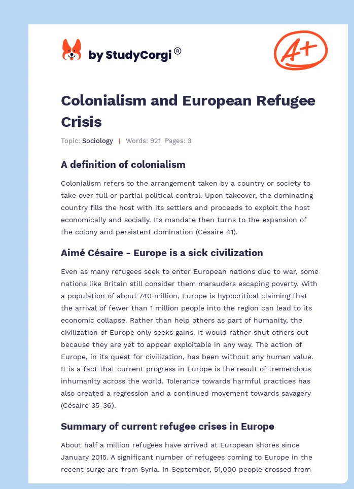 Colonialism and European Refugee Crisis. Page 1