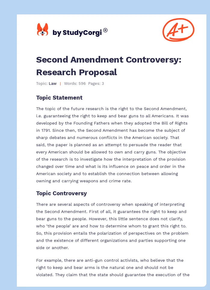 Second Amendment Controversy: Research Proposal. Page 1