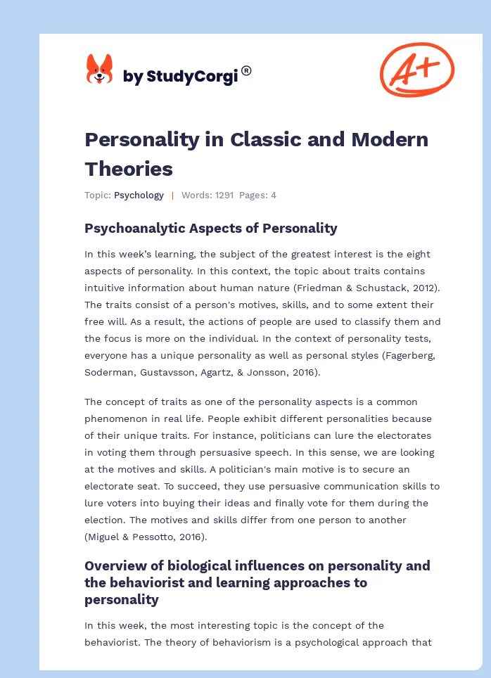 Personality in Classic and Modern Theories. Page 1