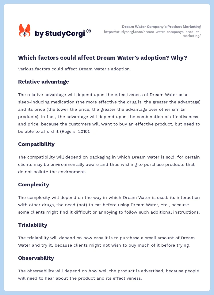 Dream Water Company's Product Marketing. Page 2