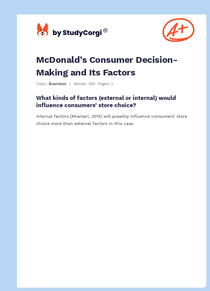 McDonald’s Consumer Decision-Making and Its Factors. Page 1