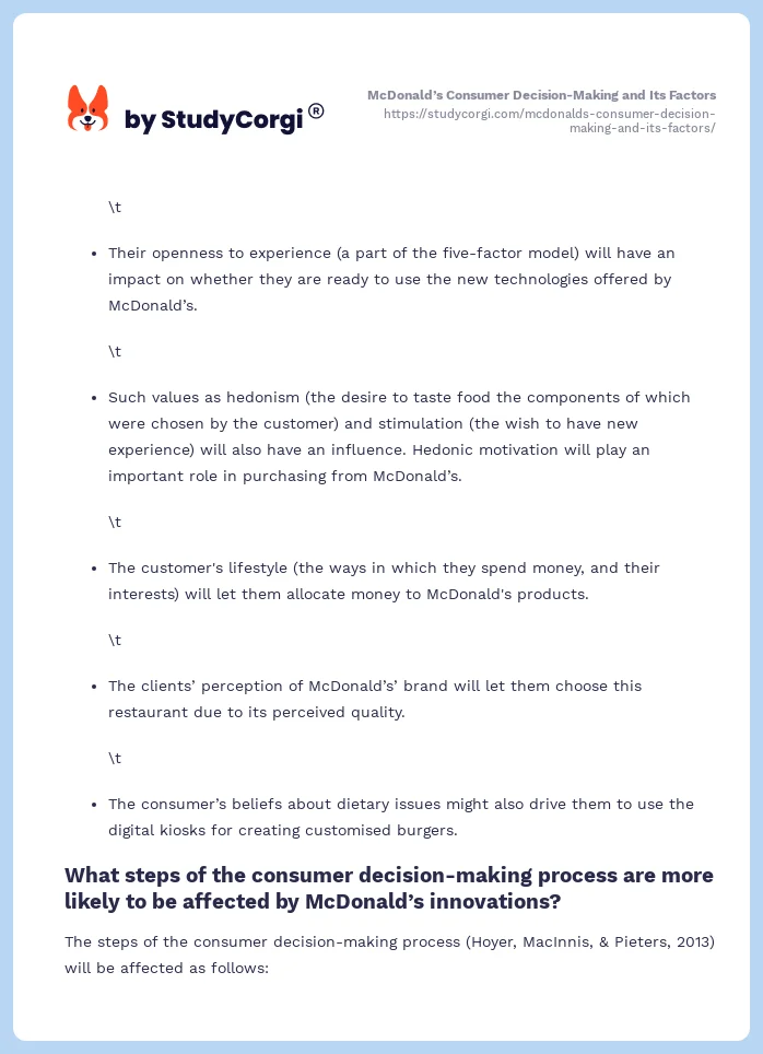 McDonald’s Consumer Decision-Making and Its Factors. Page 2