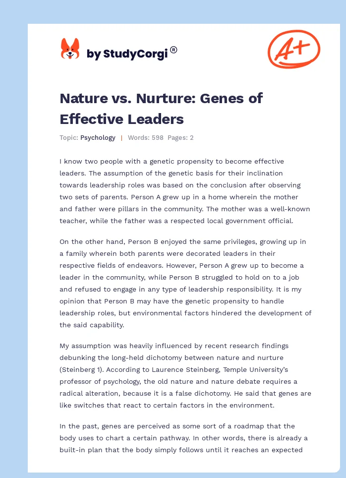 Nature vs. Nurture: Genes of Effective Leaders. Page 1