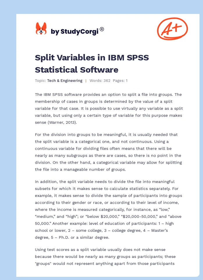 Split Variables in IBM SPSS Statistical Software. Page 1