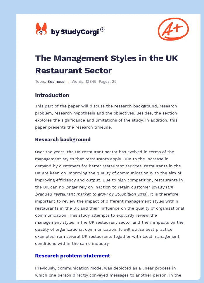 The Management Styles in the UK Restaurant Sector. Page 1
