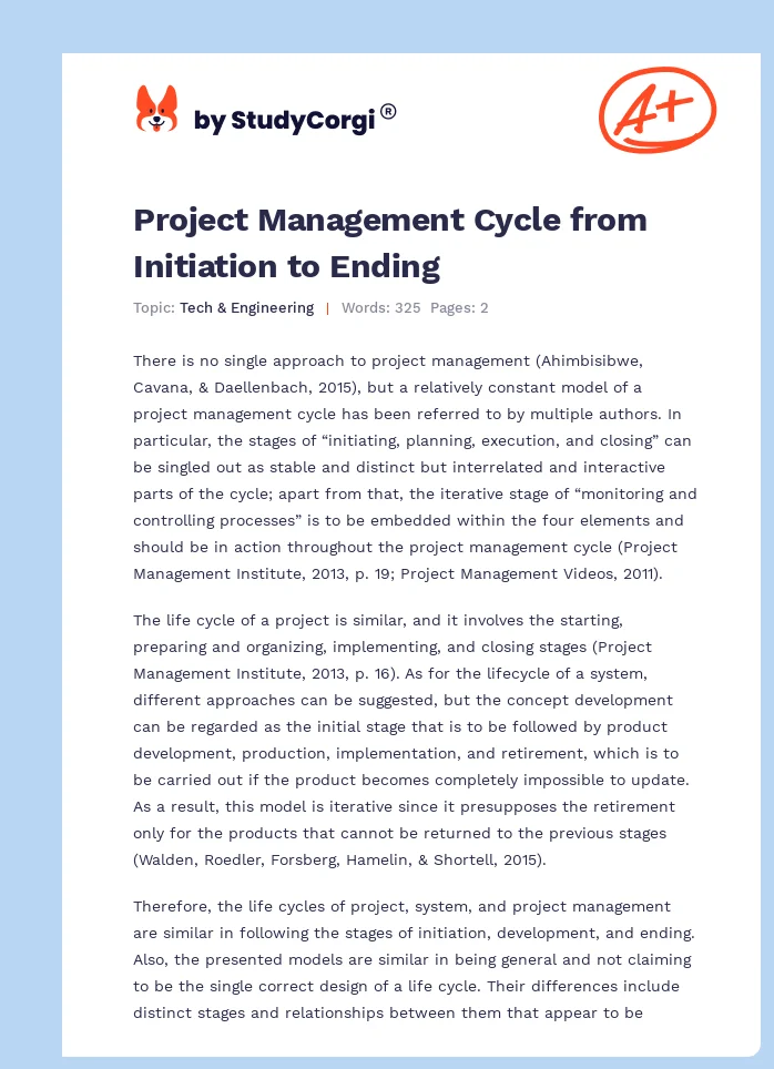 Project Management Cycle from Initiation to Ending. Page 1