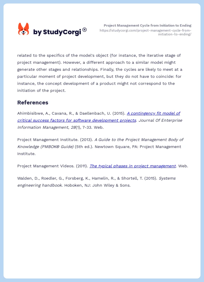 Project Management Cycle from Initiation to Ending. Page 2