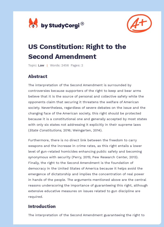US Constitution: Right to the Second Amendment. Page 1