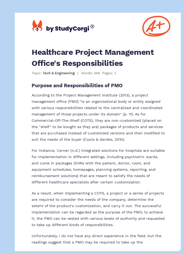 Healthcare Project Management Office's Responsibilities. Page 1