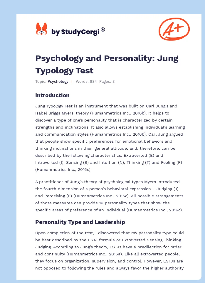 Psychology and Personality: Jung Typology Test. Page 1