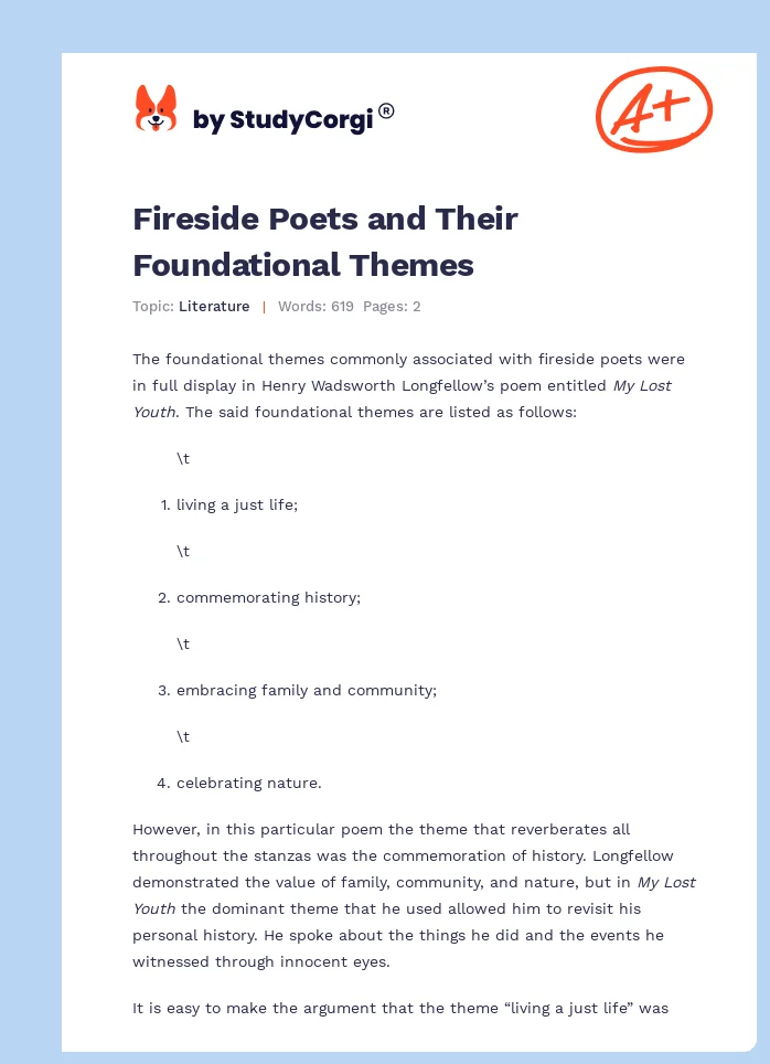 Fireside Poets and Their Foundational Themes. Page 1