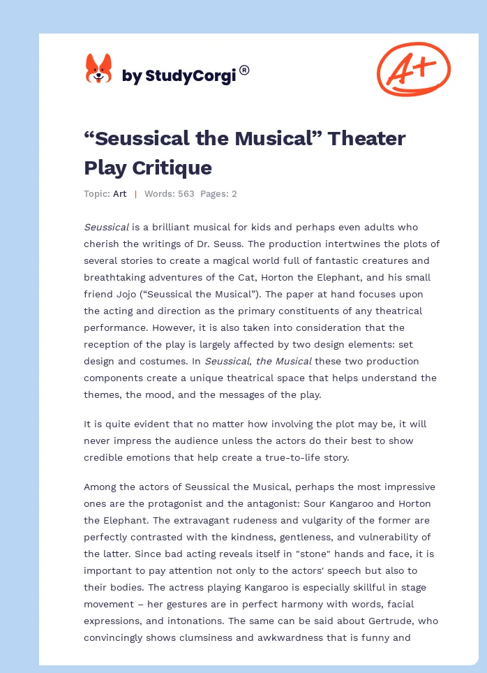 “Seussical the Musical” Theater Play Critique. Page 1