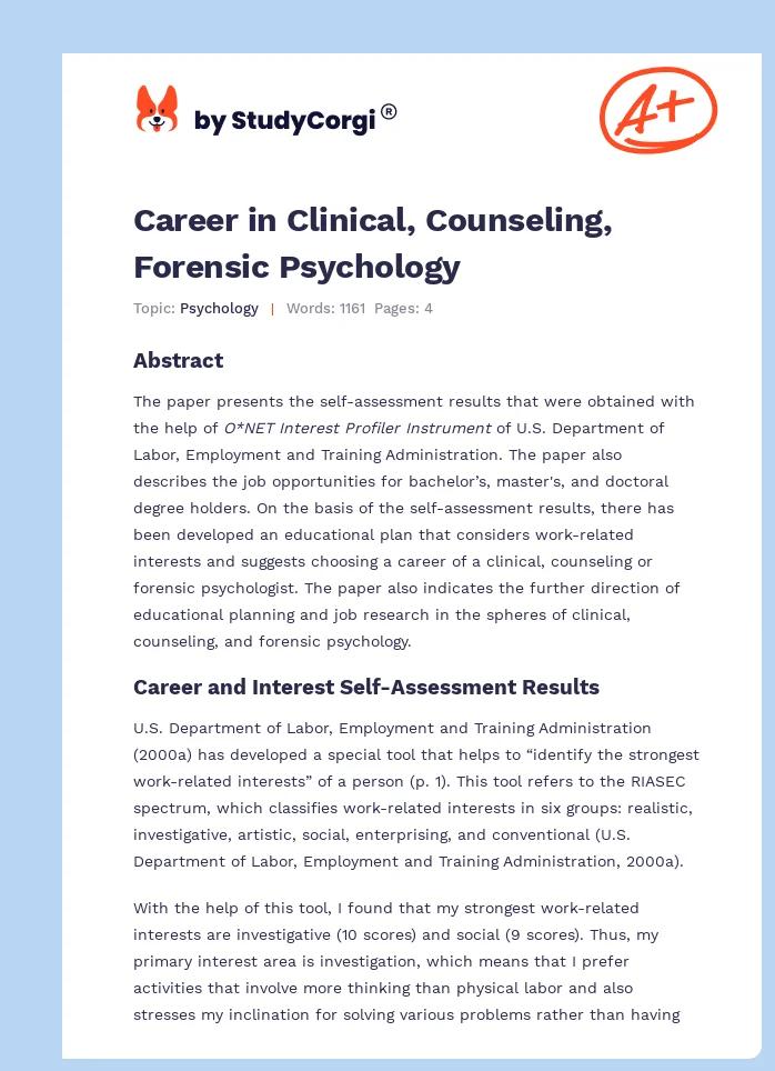 Career in Clinical, Counseling, Forensic Psychology. Page 1