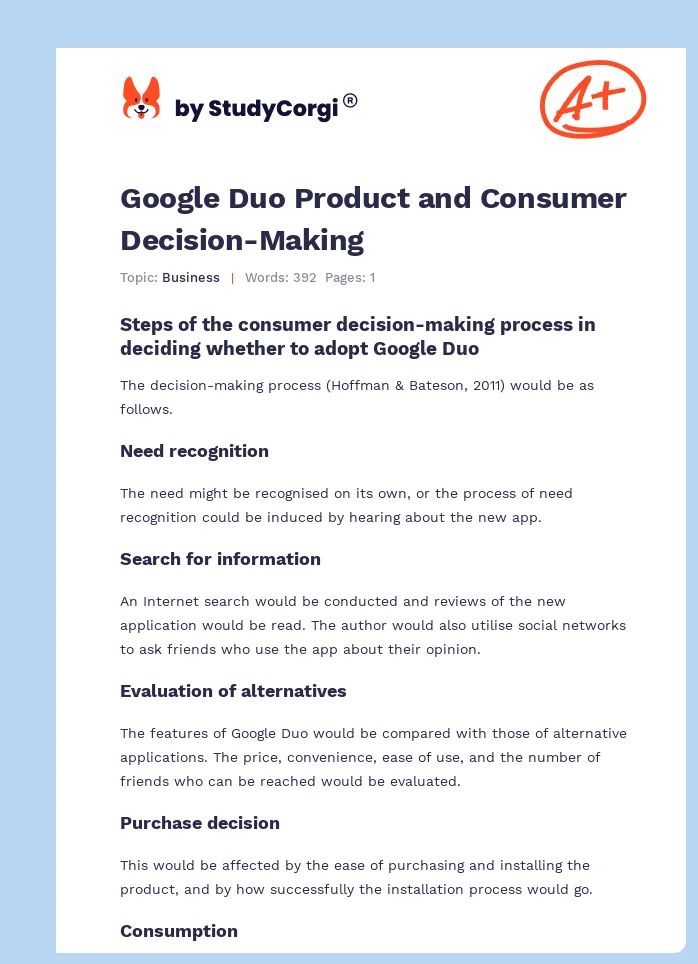 Google Duo Product and Consumer Decision-Making. Page 1