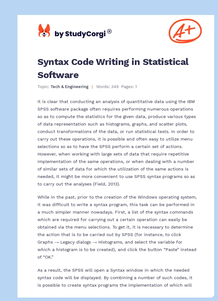 Syntax Code Writing in Statistical Software. Page 1