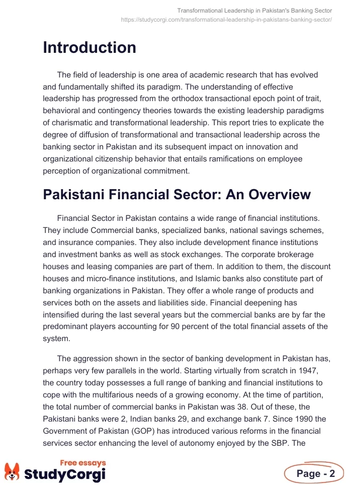 Transformational Leadership in Pakistan's Banking Sector. Page 2