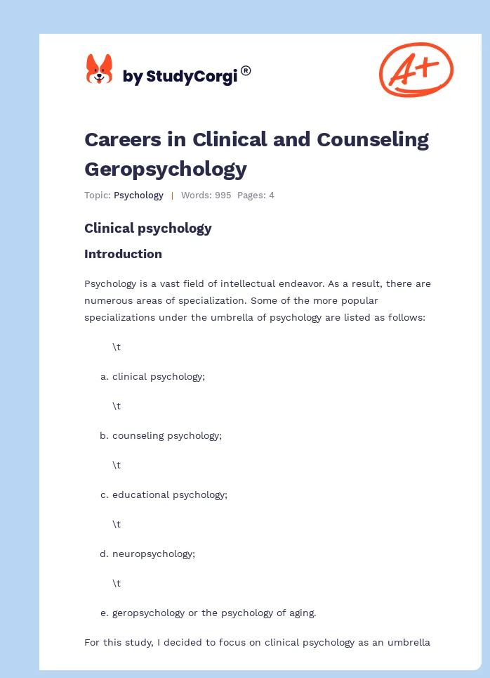 Careers in Clinical and Counseling Geropsychology. Page 1