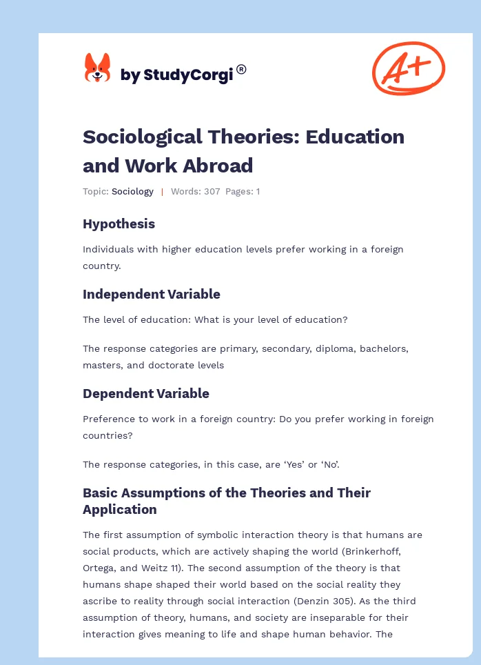Sociological Theories: Education and Work Abroad. Page 1