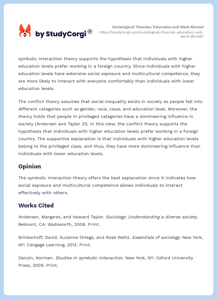 Sociological Theories: Education and Work Abroad. Page 2
