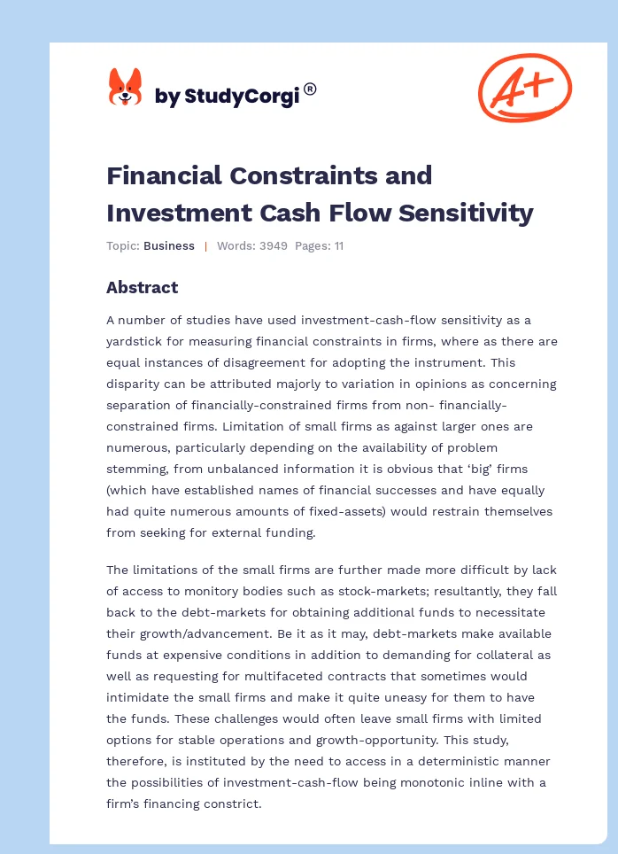 Financial Constraints and Investment Cash Flow Sensitivity. Page 1