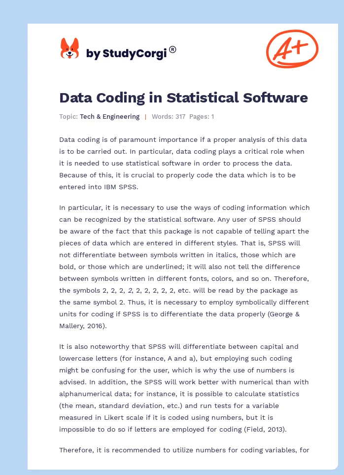 Data Coding in Statistical Software. Page 1