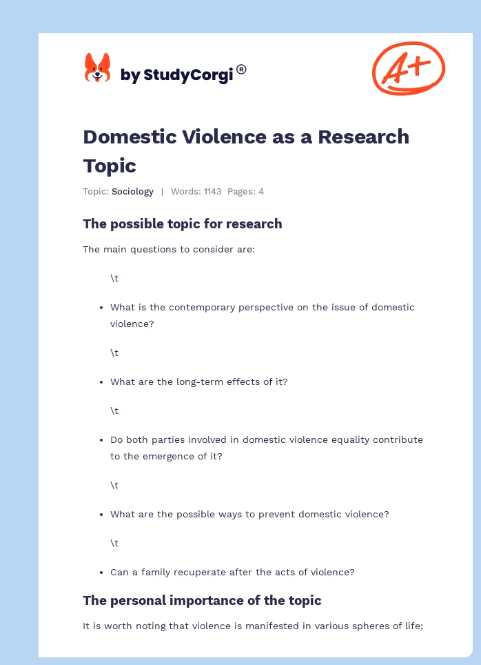 Domestic Violence as a Research Topic. Page 1