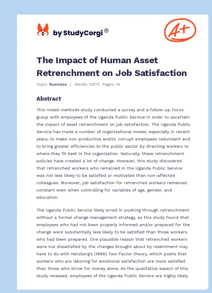 The Impact of Human Asset Retrenchment on Job Satisfaction. Page 1