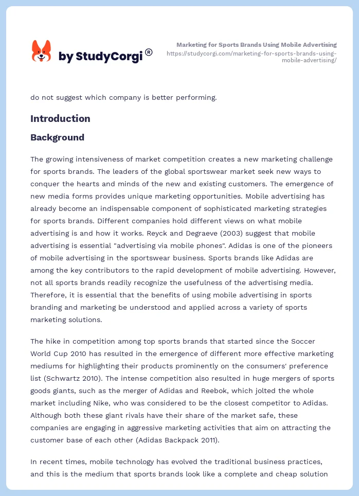Marketing for Sports Brands Using Mobile Advertising. Page 2