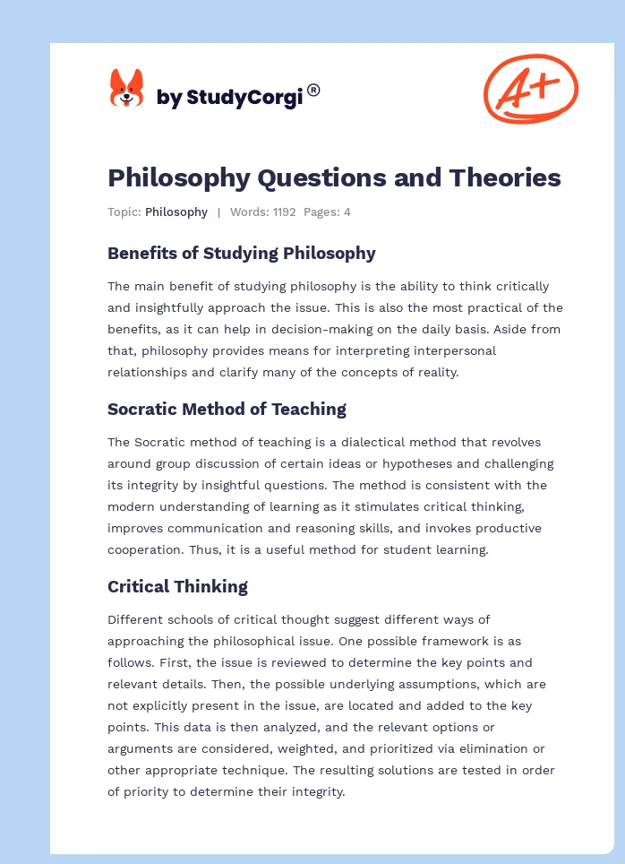 Philosophy Questions and Theories. Page 1