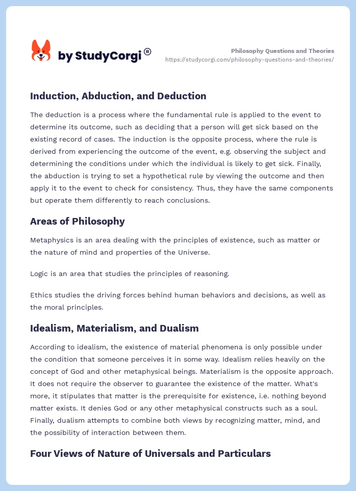 Philosophy Questions and Theories. Page 2