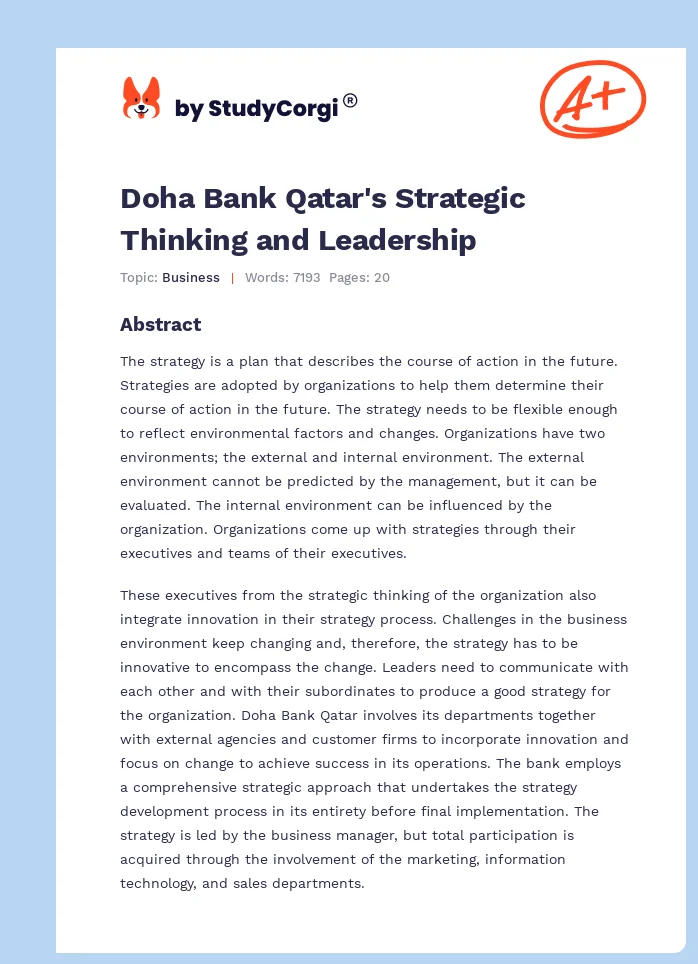 Doha Bank Qatar's Strategic Thinking and Leadership. Page 1