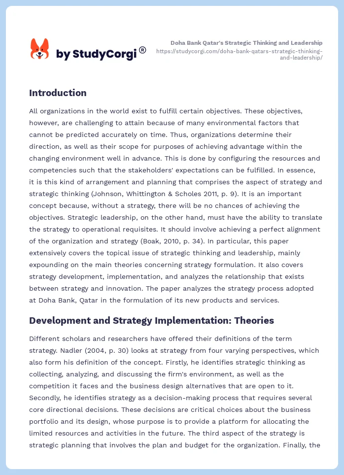 Doha Bank Qatar's Strategic Thinking and Leadership. Page 2