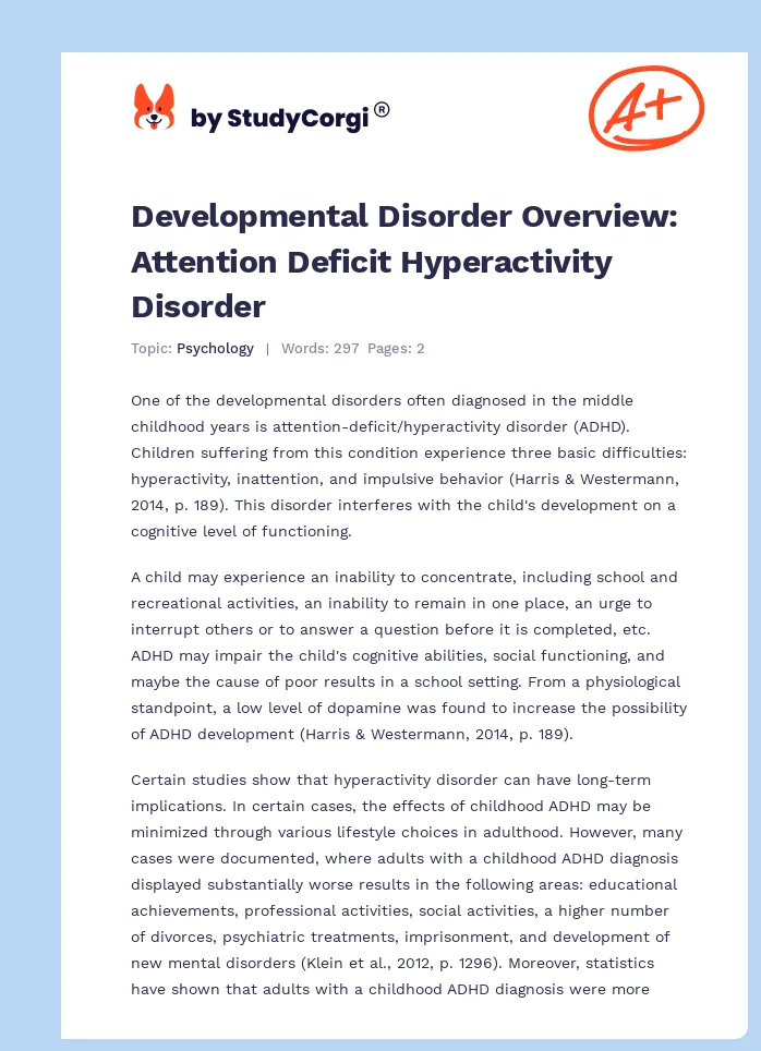 Developmental Disorder Overview: Attention Deficit Hyperactivity Disorder. Page 1