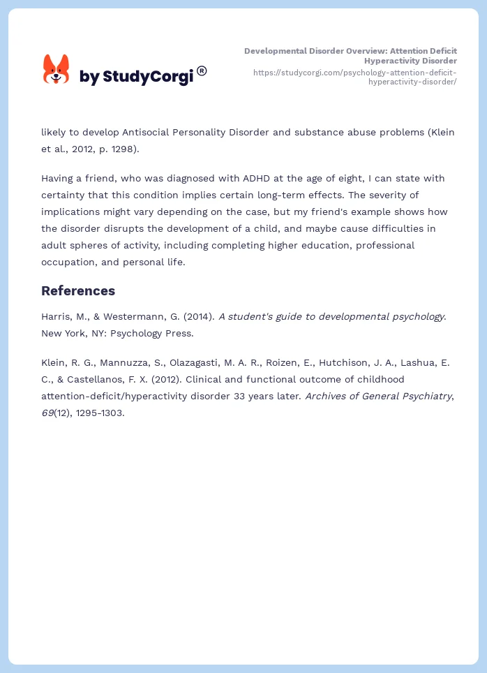 Developmental Disorder Overview: Attention Deficit Hyperactivity Disorder. Page 2