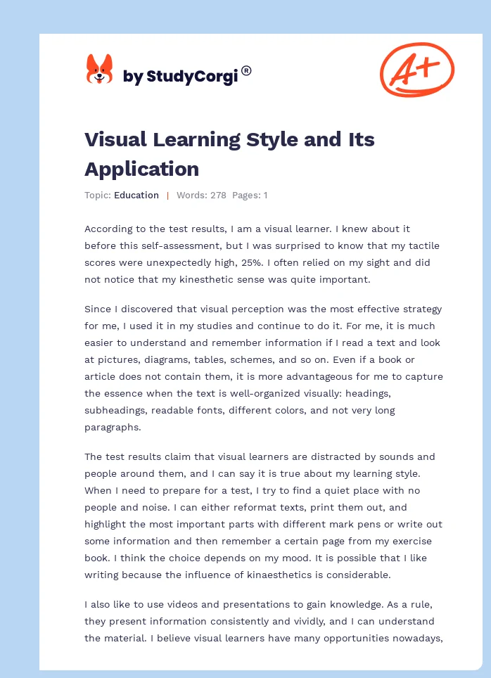 Visual Learning Style and Its Application. Page 1