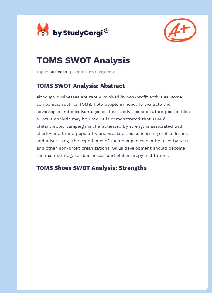 TOMS SWOT Analysis. Page 1